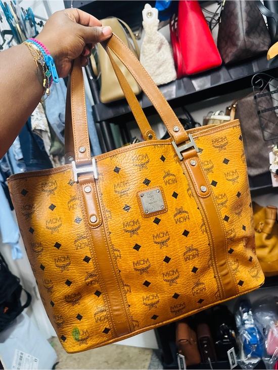 MCM Handbags - MCM Cognac Visetos Leather Tote Bag - Cognac